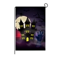 Halloween garden flag with spooky castle and zombie hand on linen fabric texture - Zombie Hand Castle Moon Style (QZ004-19)