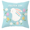 Housse de coussin de Pâques bleu clair avec lapin blanc et œufs colorés - 45x45 cm / Style Lapin Blanc Œufs Bleu Clair (DRD372-19)