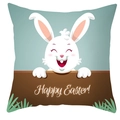 Housse de coussin lapin de Pâques vert menthe avec message Happy Easter et motif lapin - 45x45 cm / Style Grand Lapin Blanc Vert Menthe (DRD372-20)