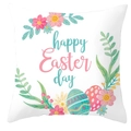 Taie d'oreiller carrée de Pâques avec œufs fleuris et texte Happy Easter sur fond blanc - 45x45 cm / Style Fleurs Œufs Blanc (DRD372-21)