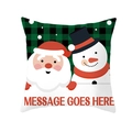 Close-up of Christmas pillow cover featuring Santa and snowman over buffalo plaid pattern - Green Black Plaid Santa Snowman Style (DRD264-11)