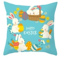 Housse de coussin bleu clair de Pâques avec motifs de lapins et texte festif - 45x45 cm / Style Quatre Lapins Bleu Clair (DRD372-22)
