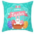 Housse de coussin de Pâques bleu sarcelle avec panier en bois et motif lapin blanc - 45x45 cm / Style Lapin Dans Un Panier Cyan (DRD372-23)
