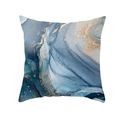 Detailed close-up of blue ink abstract cushion cover with golden fluid marbling textures - Fluid Blue Gold Sand Style (DRD267-5)