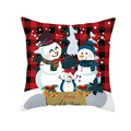 Detail of red and black buffalo plaid Christmas pillowcase featuring a snowman family motif - Red Black Plaid Snowman Family Style (DRD264-8)