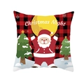 Detail of Christmas pillow cover featuring Santa Claus on red buffalo plaid background - Red Black Plaid Moon Santa Style (DRD264-7)