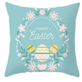 Housse de coussin bleu clair avec couronne de fleurs et œufs colorés pour Pâques - 45x45 cm / Style Couronne Œufs Bleu Clair (DRD372-24)