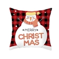Detail view of snowman buffalo plaid Christmas pillowcase with Merry Christmas text - Red & Black Plaid Yellow Hat Snowman Style (DRD264-5)