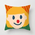 Detail of square cushion cover with cute cartoon character in soft peach skin fabric - 18x18 Inch / Striped Hat Character (DRD266-2)