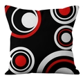 Abstract concentric circle plush pillowcase in black, red, and white geometric pattern - 18x18 Inch / Concentric Rings (CRD17-5)