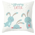 Housse de coussin de Pâques avec trois lapins bleus et texte Happy Easter - 45x45 cm / Style Trois Petits Lapins Blanc (DRD372-26)