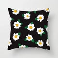 Detailed view of the fine-textured fabric on this black floral daisy pillow cover - 18x18 Inch / Black Background Tiled Daisies (DRD268-1)
