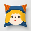 Cartoon girl illustration pillow case in peach skin fabric for home sofa decoration - 18x18 Inch / Blue Hat Curly Girl (DRD266-4)