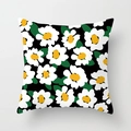 Detail showing white daisy patterns with yellow centers on a black cushion cover fabric - 18x18 Inch / Modern Fresh Contrast Floral (DRD268-2)