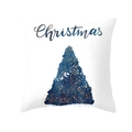 Close-up of blue ink watercolor Christmas tree and gold foil dots on white pillowcase - Christmas Tree Art Typography Style (DRD267-12)