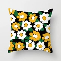 Detail of square cushion cover featuring bold yellow daisy floral pattern on black fabric - 18x18 Inch / Black Yellow White Green Floral (DRD268-3)