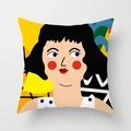 Close-up of peach skin pillowcase featuring colorful abstract cartoon couple portrait design - 18x18 Inch / Black Short Hair Girl (DRD266-7)