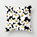 Close-up of square daisy pillow cover with bold black white floral pattern and yellow center - 18x18 Inch / Black White Abstract Flowers (DRD268-4)