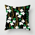 Detailed close-up of a floral daisy pattern on a black square throw pillow cover - 18x18 Inch / Black Print Small Floral (DRD268-5)