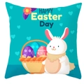 Housse de coussin lapin de Pâques bleu sarcelle avec texte et panier d'œufs colorés - 45x45 cm / Style Lapin Dans Panier Œufs Cyan (DRD372-30)
