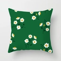 Close-up of green square pillowcase featuring detailed white daisy floral print patterns - 18x18 Inch / Dark Green White Yellow Daisy (DRD268-6)