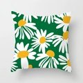 Close-up front view of a green decorative throw pillow cover with white daisy floral print - 18x18 Inch / Forest Green Large Daisies (DRD268-8)