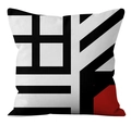 Modern geometric plush pillowcase with black abstract grid and red contrast block - 18x18 Inch / Modern Grid Block (CRD17-8)