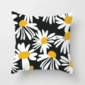 Detailed close-up of a square daisy floral pillowcase with bold black and yellow patterns - 18x18 Inch / Black Pop Art Daisies (DRD268-10)
