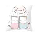 Cartoon cats Love print square cushion cover in white polyester for kids room decor - 18x18 Inch / Love Cats Style (DRD234-12)