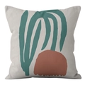 Detailed view of Nordic minimalist pillow cover with abstract green leaf and clay circle - 18x18 Inch / Nordic Minimalist Art Style Design (CRD39-11)