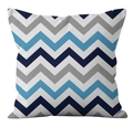 Modern geometric blue and grey zigzag pattern square plush throw pillow cover - 18x18 Inch / Blue Wave Pattern (CRD17-10)