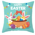 Housse de coussin lapin de Pâques bleu clair avec motif panier et œufs de Pâques - 45x45 cm / Style Drapeaux Panier Lapin Bleu Clair (DRD372-35)