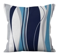 Square plush throw pillow cover with abstract blue and grey geometric wave patterns - 18x18 Inch / Blue Gray Stripes (CRD17-11)