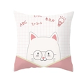 Cartoon white cat square pillow cover with math formulas and pink grid patterns - 18x18 Inch / Scholar Cat Style (DRD234-15)