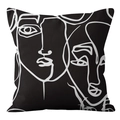 Detail of square pillowcase featuring abstract line art face in black and white tones - 18x18 Inch / Abstract Face Line Art Modern Art (CRD39-14)