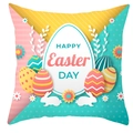 Housse de coussin lapin de Pâques avec œufs colorés et texte Happy Easter en polyester - 45x45 cm / Style Œufs Patchwork Multicolore (DRD372-36)