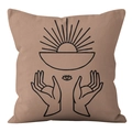 Detail of pink Nordic pillowcase showing black line art and soft fabric texture - 18x18 Inch / Minimalist Bohemian Occult Design (CRD39-15)