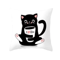 Square cushion cover featuring a white cartoon cat holding a pink heart coffee mug - 18x18 Inch / Coffee Cat Style (DRD234-16)