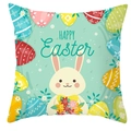 Housse de coussin lapin de Pâques vert menthe avec œufs colorés et décor floral - 45x45 cm / Style Lapin Avec Fleurs Vert Menthe (DRD372-37)