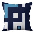 Modern geometric plush pillow cover with navy blue and white abstract block pattern - 18x18 Inch / Blue White Splicing (CRD17-13)