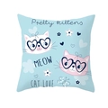 Square light blue cushion cover with cute cats in glasses and floral print - 18x18 Inch / Kittens with Glasses Style (DRD234-18)