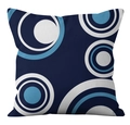 Modern square pillowcase with navy blue and white geometric circles and abstract patterns - 18x18 Inch / Navy Blue Rings (CRD17-14)
