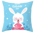 Housse de coussin lapin de Pâques bleu clair avec lapin à lunettes roses et œuf - 45x45 cm / Lapin À Lunettes Bleu Clair Œuf (DRD372-40)