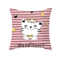Pink cartoon cat pillow case with golden crown and black stripes my princess - 18x18 Inch / Pink Stripes Cat Style (DRD234-19)