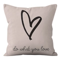 Detail of soft velvet cushion cover with heart print and do what you love slogan - 18x18 Inch / Hand-Drawn Style Heart Slogan Pattern (CRD39-21)