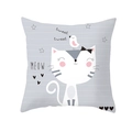 Square light gray pillowcase with cartoon cat, polka dot bow and pink bird motifs - 18x18 Inch / Grey Stripes Cat Bird Style (DRD234-20)