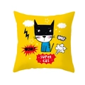 Bright yellow square pillowcase featuring a cartoon superhero cat with Super Cat text - 18x18 Inch / Super Cat Style (DRD234-21)
