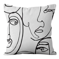 Close-up of modern abstract face line art on a soft Nordic style square cushion cover - 18x18 Inch / Modern Art Minimalist Face Lines (CRD39-25)