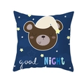 Square dark blue cushion cover featuring a cute cartoon bear with stars and good night text - 18x18 Inch / Good Night Bear Style (DRD234-22)