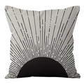Detail of Nordic throw pillow cover with abstract sunburst pattern on beige fabric - 18x18 Inch / Minimalist Style Semicircle Sun Ray (CRD39-26)